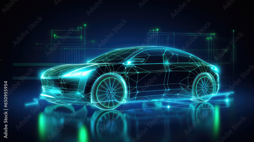 Low poly style design vector of EV Car or Electric vehicle at charging station with the power cable supply plugged Eco-friendly sustainable energy concept. Wireframe light connection structure. Low poly style design vector of EV Car or Electric vehicle at charging station with the power cable supply plugged Eco-friendly sustainable energy concept. Wireframe light connection structure.