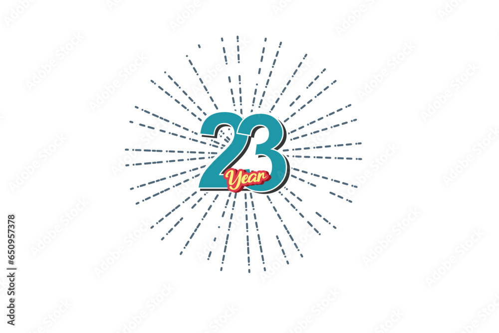 23rd, 23 years, 23 year anniversary blue color number with line behind