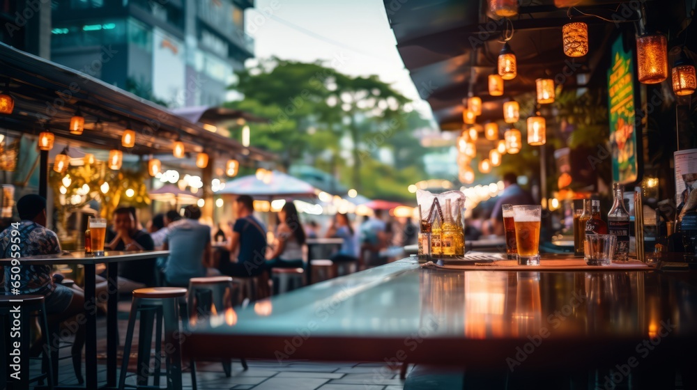 Φωτογραφία Vibrant Street Bar Restaurant: Bokeh Background of Socializing, Dining, and Musi