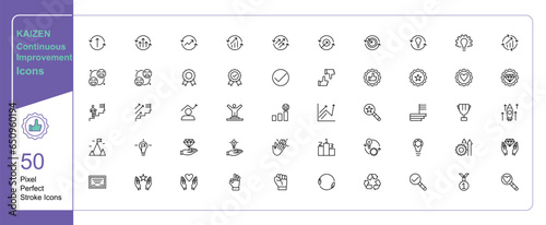 Kaizen business activities makes continuous improvement icon | 50 set single stroke vector collection expandable and color changeable pixel perfect arrow sets