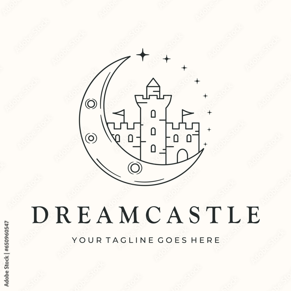 fantasy dream castle line art logo vector minimalist illustration design, kingdom castle symbol design