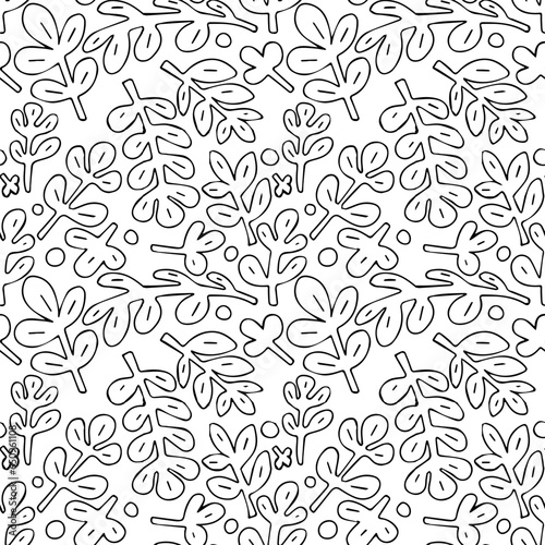 Black and white Hand drawn botanical garden pattern