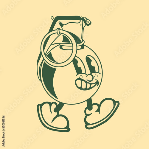 Vintage character design of a grenade