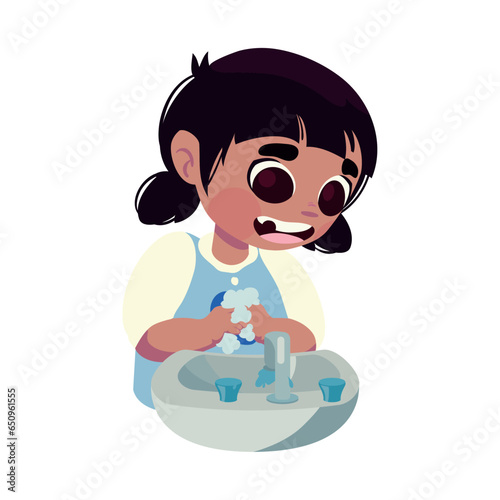 kid washing hands wet