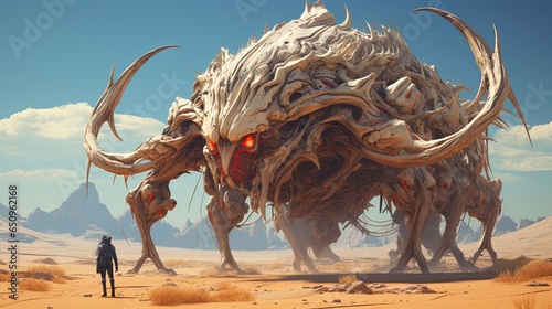 monstrous mirage in the desert  digital art illustration  Generative AI
