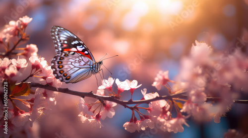 butterfly on flower, butterfly on cherry flower