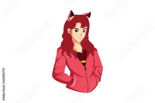 Woman in Cat Costume Character Illustration