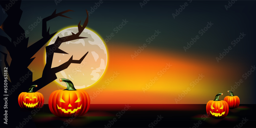 Halloween pumpkins and dark castle, for background, greeting card. vector illustration.