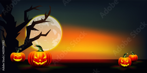 Halloween pumpkins and dark castle, for background, greeting card. vector illustration. © enel