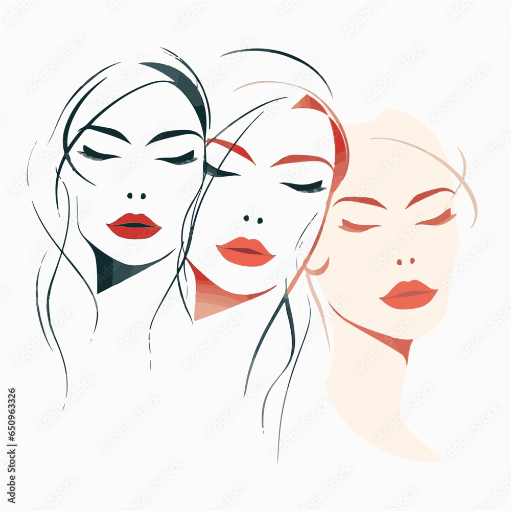 Set of stylized woman faces. Modern single line art. Woman beauty fashion concept, minimalistic style Set of stylized woman faces. Modern single line art. Woman beauty fashion concept, minimalistic style