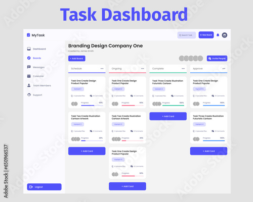 Task Dashboard UI Kit. Suitable for task, activity and project purpose.	