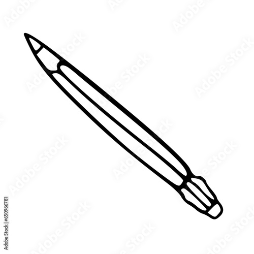 Simple black and white line drawing of a sharpened pencil, angled diagonally on a white background.