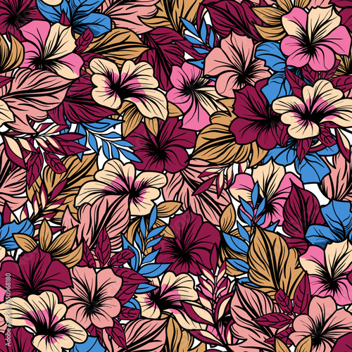 Seamless floral pattern with tropical and leaves vector illustration 