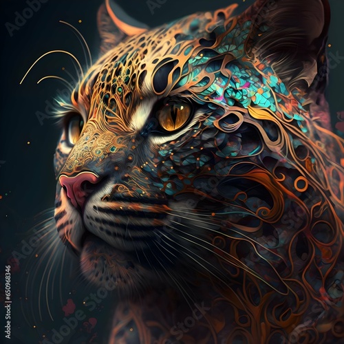 cat bengal fractal fur psychedelic ornate photo realistic detailed 