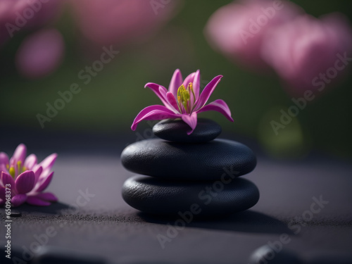 spa stones and flower