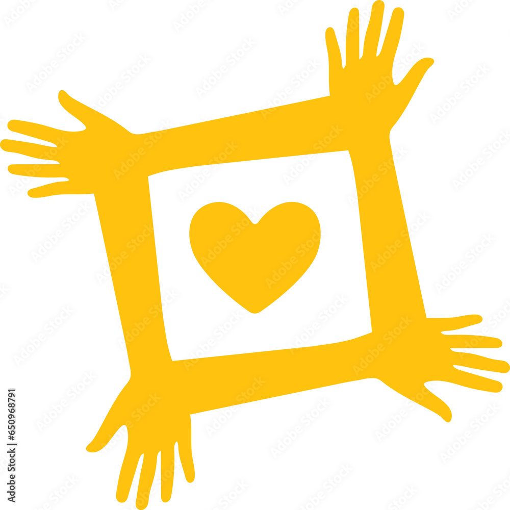 Obraz premium Digital png illustration of yellow hands and heart on transparent background