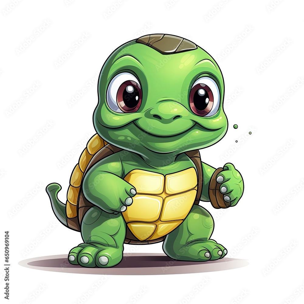 Obraz premium Cute Turtle Does exercise in cartoon style on a white background