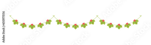 Hanging Mistletoe Garland Vector Illustration, Christmas Graphics Festive Winter Holiday Season Bunting