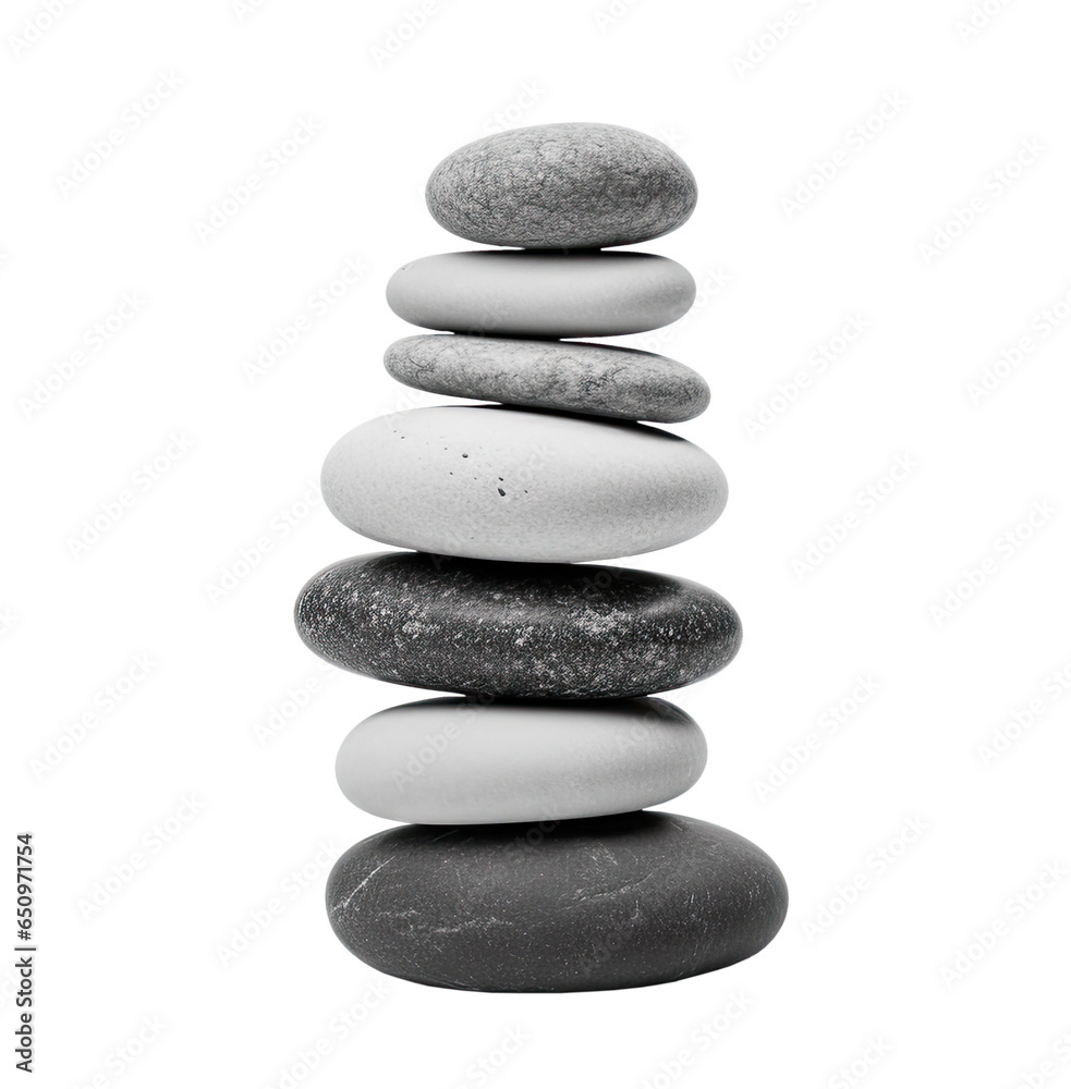Stack of black and white pebbles, zen stones, isolated on transparent background Stack of black and white pebbles, zen stones, isolated on transparent background