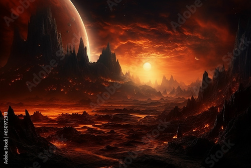 an alien landscape with red and orange clouds © msroster