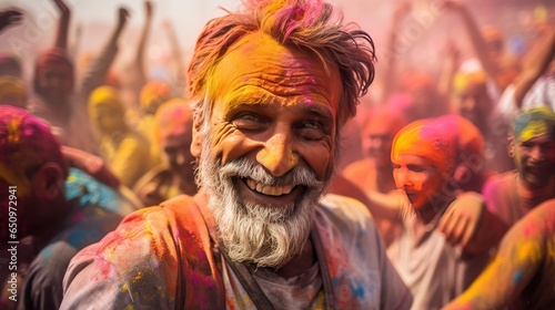 People celebrate colorful Holi festival in India, annual tourism colors, India