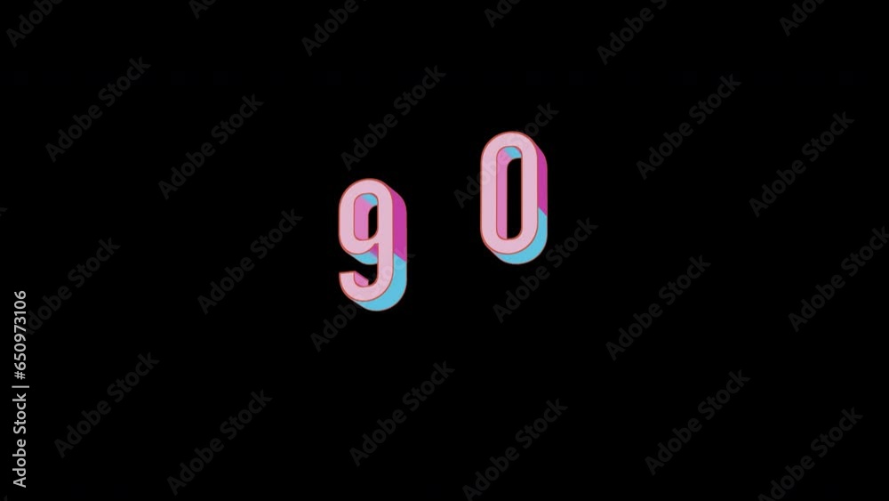 Bright letters jump merrily in the inscription 90 number ninety. Retro. Alpha channel black. In-Out looped. Alpha BW at the end. Looped from frame 120 to 240, Alpha BW at the end Bright letters jump merrily in the inscription 90 number ninety. Retro. Alpha channel black. In-Out looped. Alpha BW at the end. Looped from frame 120 to 240, Alpha BW at the end
