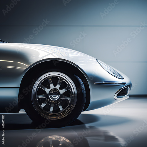 Side view of a silver sports car. 3d rendering toned image