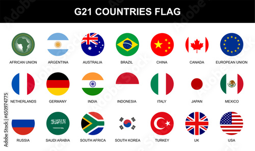 G20 Countries flags latest set 2024. Including the new member African union, AU