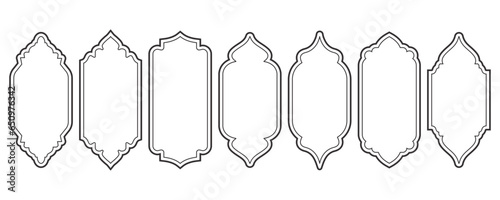 Ramadan frame shapes. Outline vector islamic arch and door. Muslim ornament label. Design elements isolated on white background. Traditional vintage symbols