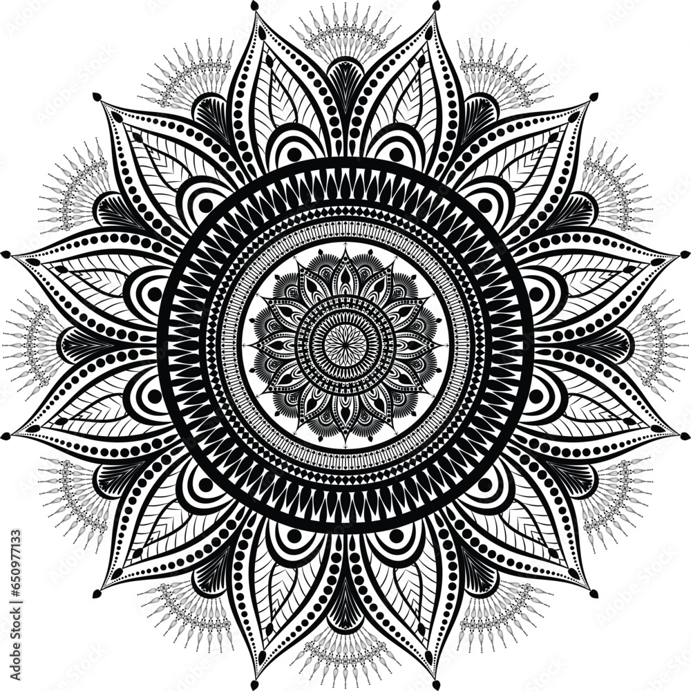Beautiful floral pattern mandala art isolated on a white background, decoration element for meditation poster, yoga, banner, henna, invitation, cover page, design element mandala art, vector art`