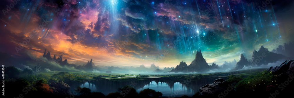 Stardust Waterfall: featuring a cascading waterfall of stardust in various magical colors. Stardust Waterfall: featuring a cascading waterfall of stardust in various magical colors.