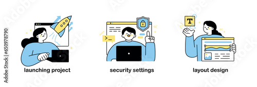 Software developer designer. launching project, security settings, layout design.