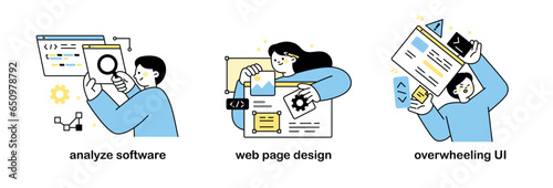 Software developer designer. analyze software, web page design, over wheeling UI.