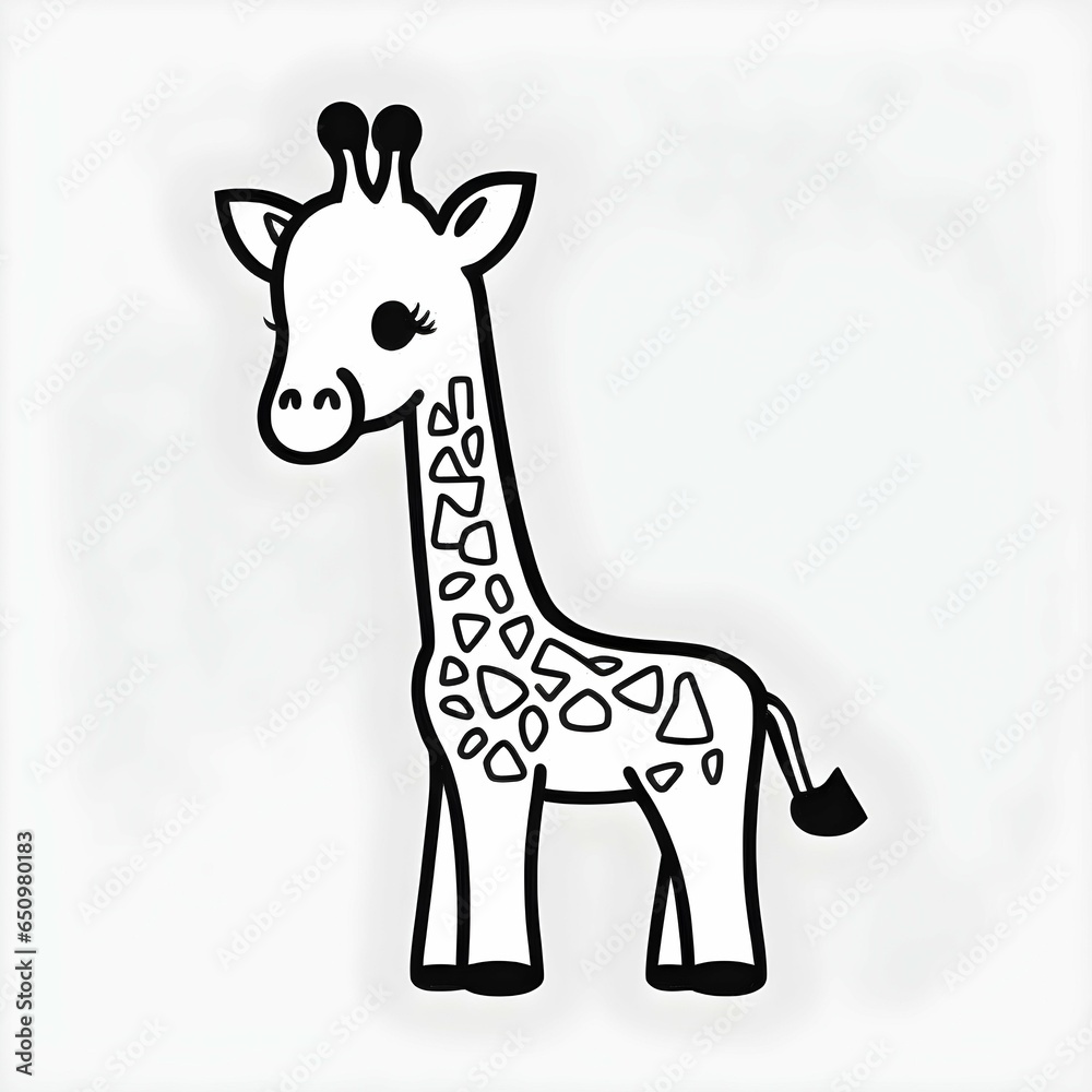 Simple outline of a baby giraffe kids cartoon minimalist black on white