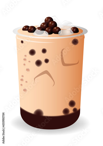 Elevate your food and beverage designs with this vector illustration of a refreshing boba tea served in a clear plastic glass, perfect for menu designs, beverage promotions, and food-themed content