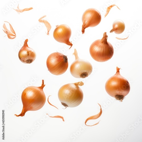 Onion floating isolated on a white background