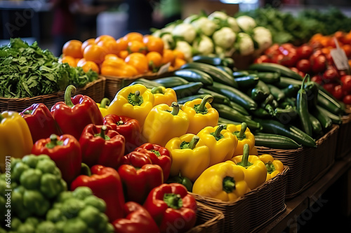 Abundance of Health Vibrant Organic Vegetables Displayed at a Local Grocery Store. created with Generative AI