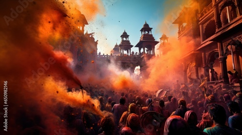 Holi (India): Holi is a festival of colors where people joyfully throw colored powder and water at each other. To celebrate the arrival of spring © sirisakboakaew