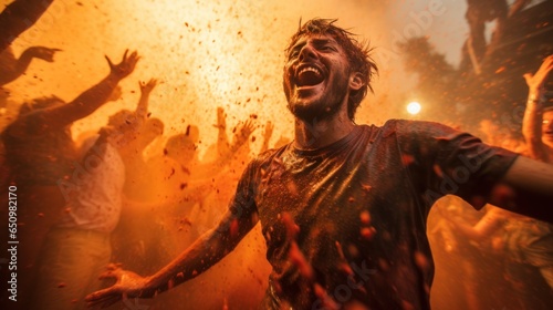 La Tomatina (Spain): A unique festival in Buñol, Spain that features a huge battle over tomatoes. Participants threw tomatoes at each other. It makes work fun and busy. photo