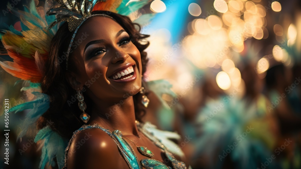 Carnival (Brazil): Carnival is a lively and lively festival. Celebrate with parades, music, dancing and colorful costumes. and street parties - obrazy, fototapety, plakaty 