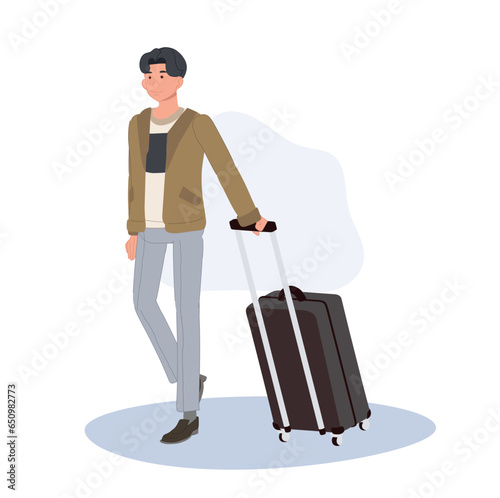 Travel Man with Carry On Luggage. Tourist with Carry On Baggage.