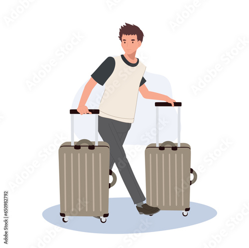 Travel Man with Carry On Luggage. Tourist with Carry On Baggage.