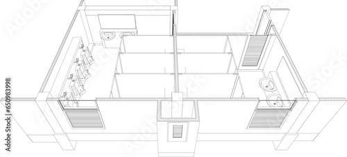 3D illustration of toilet and bathroom