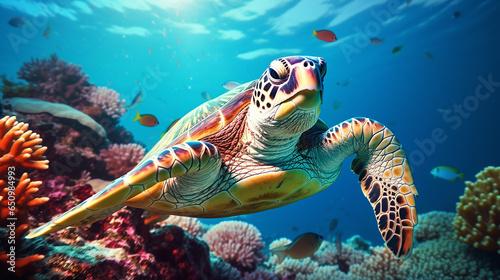sea turtle coral leaf © Kelumlakmal