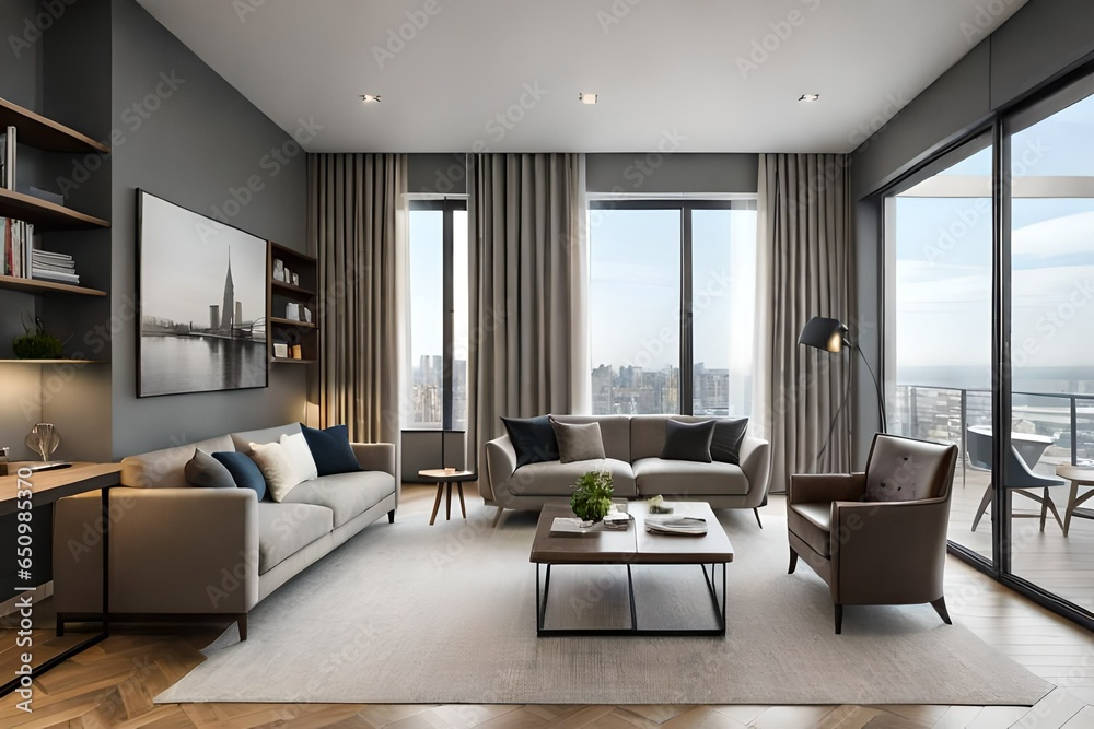 luxury studio apartment with a free layout in a lo