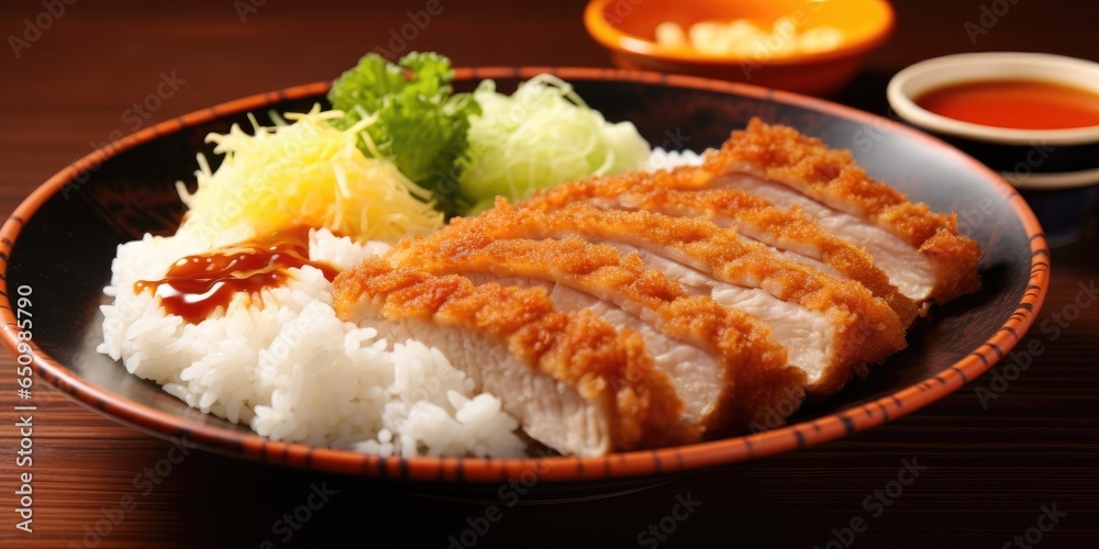 Tonkatsu with rice, Japanese food, generative AI Tonkatsu with rice, Japanese food, generative AI