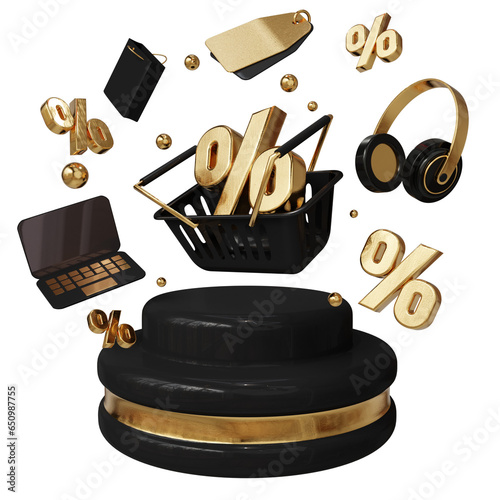 black friday discounts shopping gifts 3d render