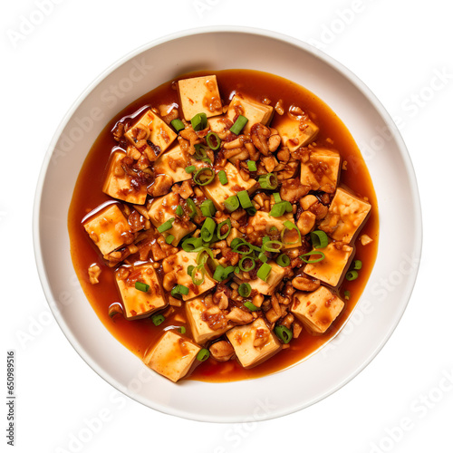 top view of chinese food Ma Po Tofu isolated on a white transparent background