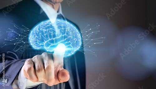 Banner the business man touch The brain of artificial intelligence Lots of high-tech intell photo