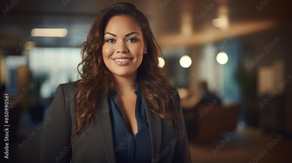 Obraz premium The smart businesswoman chubby in the office